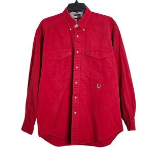 Vintage Tommy Hilfiger Cotton Button Down Shirt Men Medium Classic Fit Red Crest